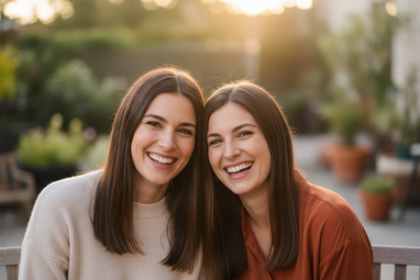 2 happy women smiling with straight hair