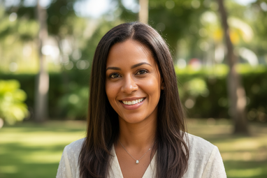 Dominican woman smiling with straight hair 