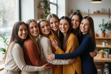 Woman with straight hair smiling in the mirror